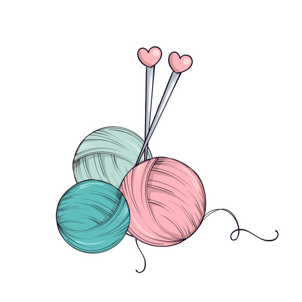 球纱线和针在涂鸦风格孤立图片下载