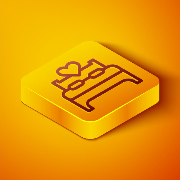 等距线卧室图标孤立在橙色图片下载