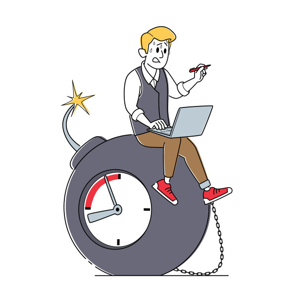 满头大汗的商人形象坐在巨大的图片下载