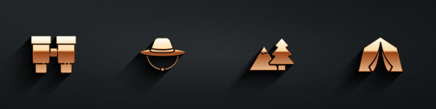 设置双筒望远镜露营帽山与树图片下载