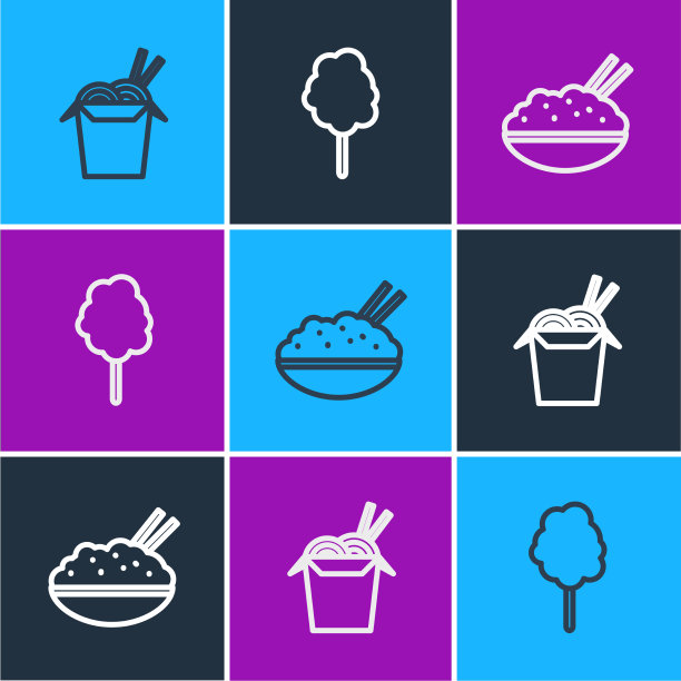 列亚洲面条和筷子米饭图片下载