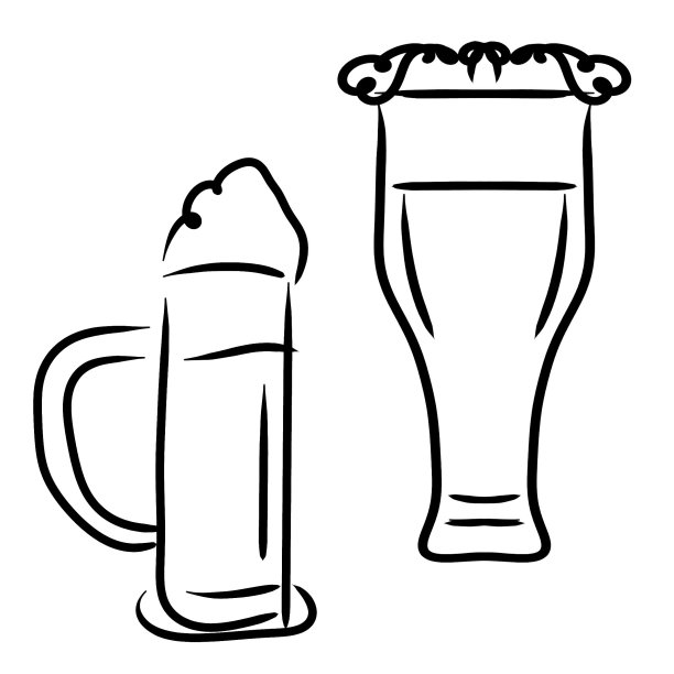 黑色啤酒图标。手绘插图，孤立，白色背景。图片下载