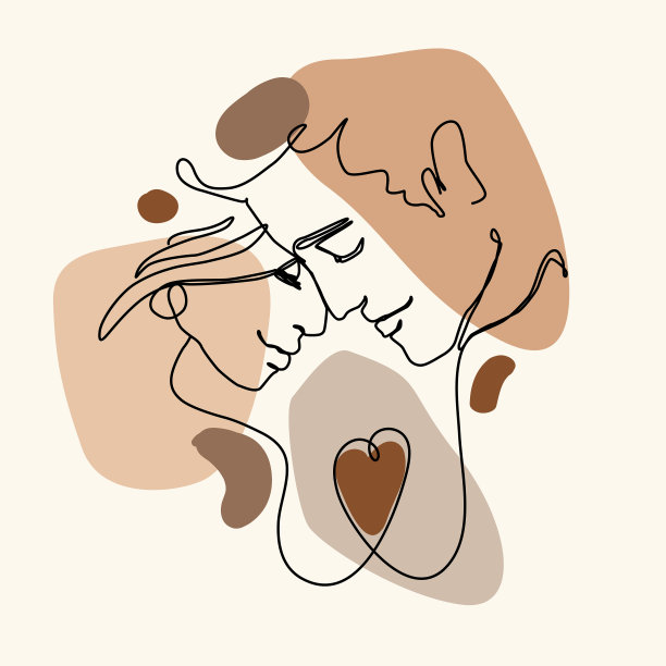 连续的线条画着幸福的情侣拥抱图片下载