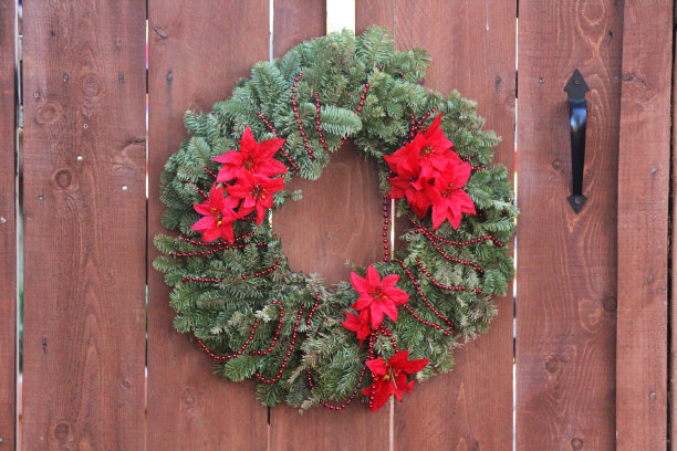圣诞花环挂在大门上图片下载