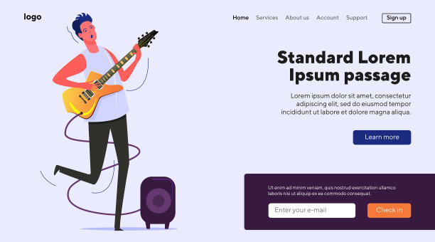 年轻的音乐家唱歌和弹电吉他图片下载