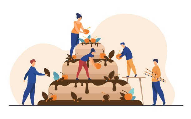 准备婚礼或生日蛋糕的面包师图片下载