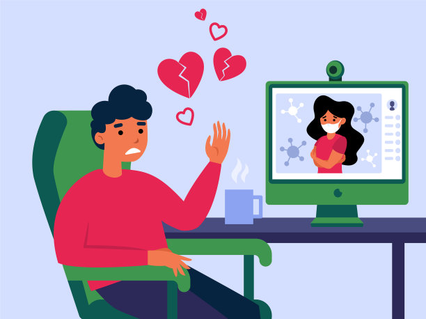 新冠肺炎疫情期间，情侣在网上约会图片下载