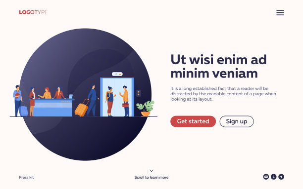 带着行李的游客在酒店接待处等候图片下载