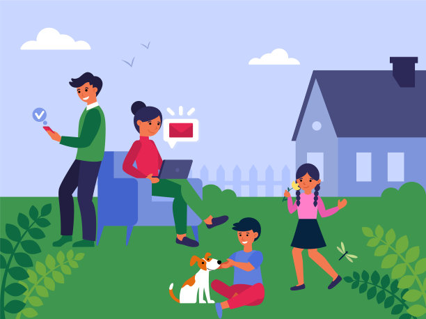 家人一起在花园里度过闲暇时光图片下载