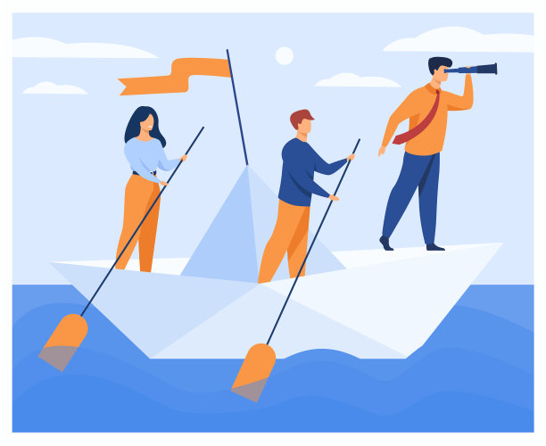 商务团队划着公司的船图片下载