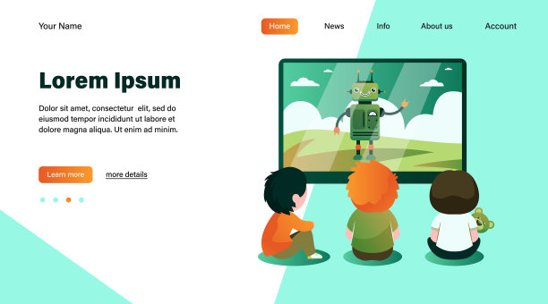 孩子们和机器人一起看卡通片图片下载