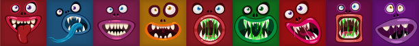 设置怪物的嘴巴令人毛骨悚然和可怕的滑稽的下巴图片下载