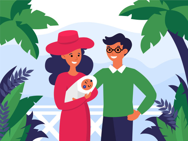 一对幸福的夫妇带着刚出生的孩子在度假图片下载