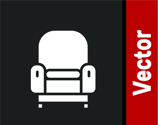 白色扶手椅图标孤立在黑色背景图片下载