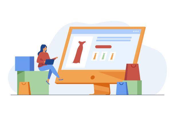 小女人在网上商店选择衣服通过图片下载