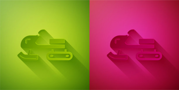 剪纸雪车图标孤立在绿色和图片下载