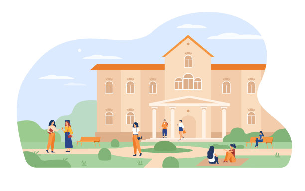 年轻的学生走在大学前面图片下载