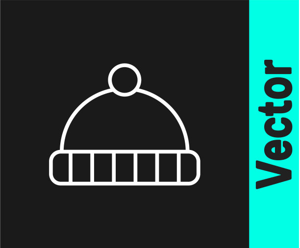 白色线冬季帽子图标孤立在黑色图片下载