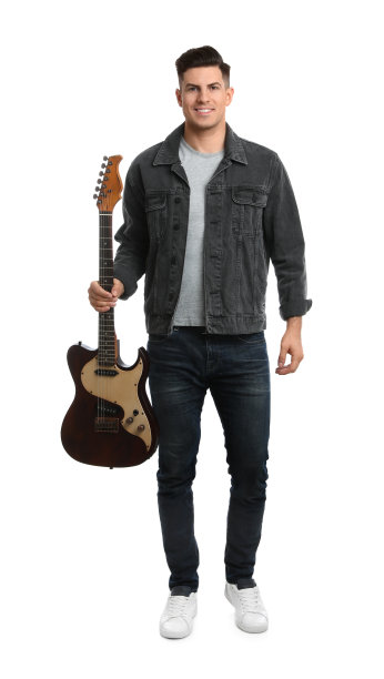 白底电吉他男。音乐老师图片下载