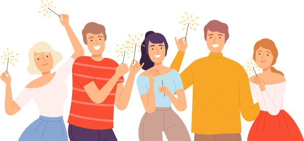 快乐的人们拿着燃烧的烟花快乐图片下载