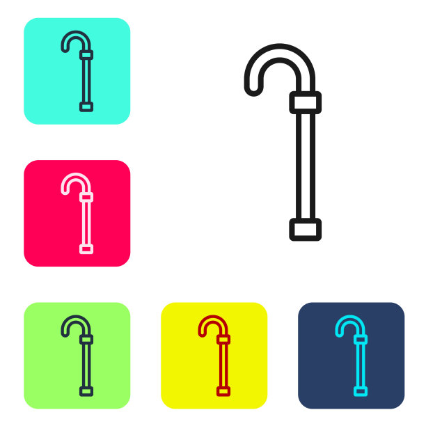 黑线拐杖拐杖图标孤立上图片下载