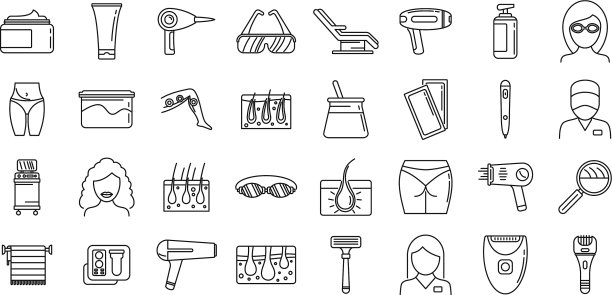 现代激光脱毛图标设置轮廓风格图片下载