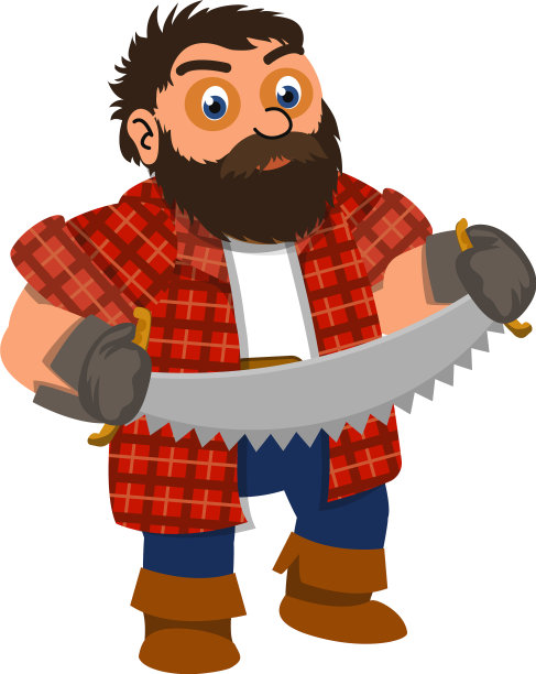 伐木工人两只手锯图标卡通风格图片下载