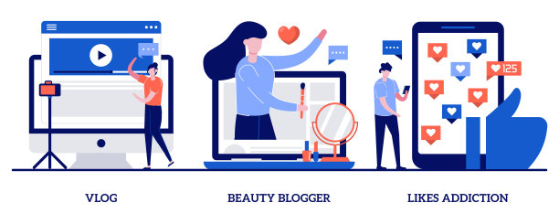 美妆博主，喜欢小人上瘾概念。社交媒体明星抽象矢量插图集。吸引粉丝和订阅，病毒式内容，社交媒体平台隐喻。图片下载