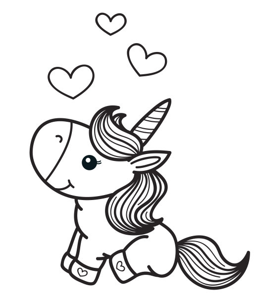 矢量可爱的独角兽卡通，黑色剪影着色。图片下载