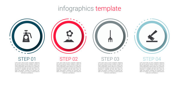 设置肥料喷雾器、花耙、木斧。业务信息模板。向量图片下载