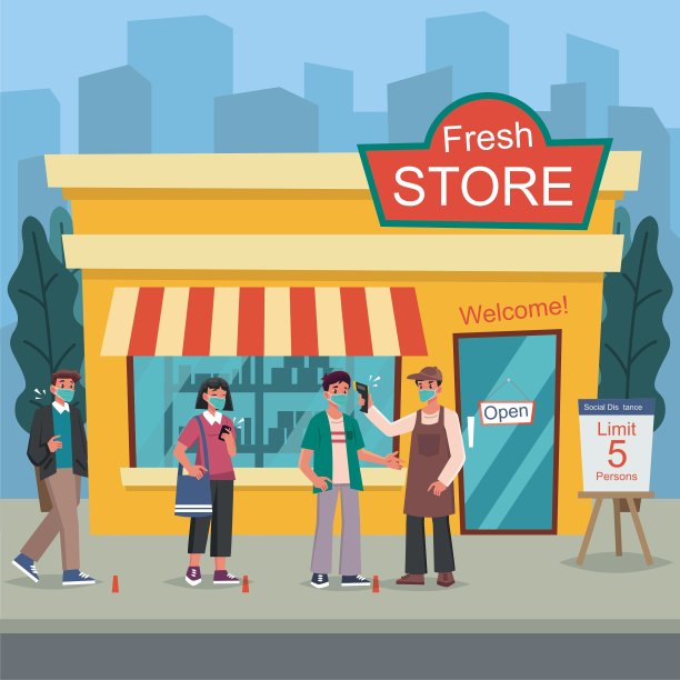 商店电梯或电梯店一次最多允许五人进入的标识、标识为商店防止冠状病毒或Covid-19传播图形。图片下载