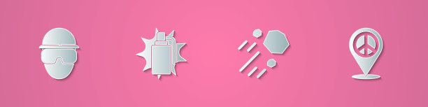 集剪纸特种部队士兵，手榴弹，飞石和地点和平图标。纸艺术风格。向量图片下载