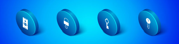 设置等距眼睛扫描，老钥匙，未定义和锁定和图标。向量图片下载