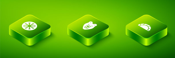 设置等距熊头，饺子和雪花图标。向量图片下载