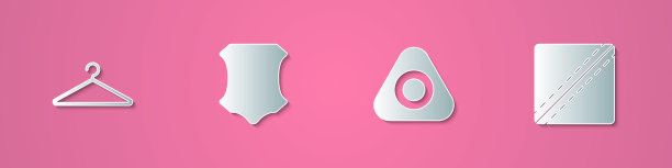 设置剪纸衣架衣柜，皮革，缝纫粉笔和图案图标。纸艺术风格。向量图片下载