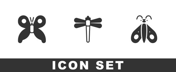 设置蝴蝶，蜻蜓和图标。向量图片下载
