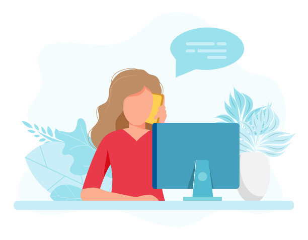 坐在办公桌前接电话的女秘书。矢量插图在平面风格图片下载