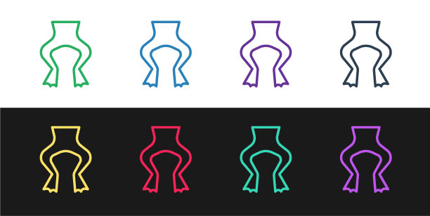 设置线蛙腿图标孤立在黑色和图片下载