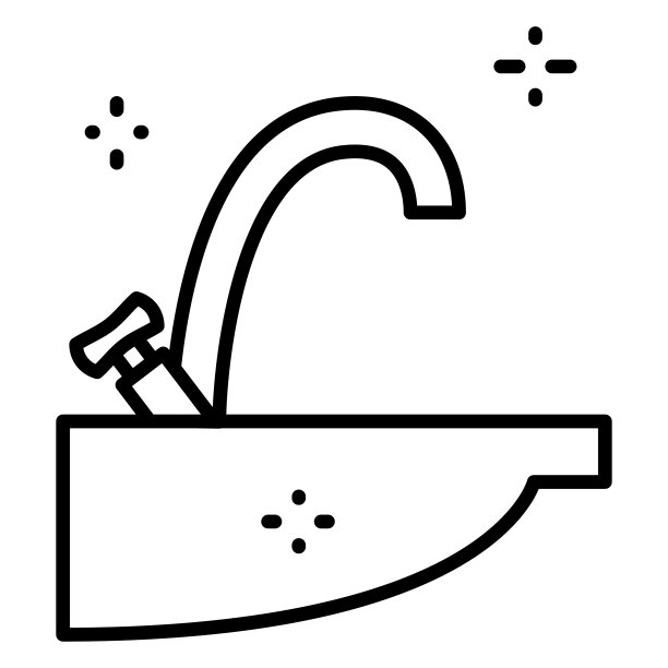 清洗干净的脸盆。清洗陶瓷和水龙头。卫生、消毒、做家务。矢量图标，轮廓，隔离，48x48像素。图片下载