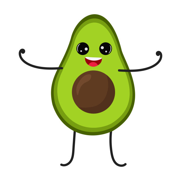 卡通鳄梨可爱的脸。插图与有趣和健康的食物。孤立在白色背景上。素食主义的概念图片下载