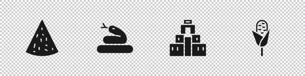 Set Nachos, Snake, Chichen Itza在玛雅和玉米图标。向量图片下载