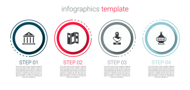 设置博物馆建筑，导游手册，古代半身像和双耳瓮。业务信息模板。向量图片下载