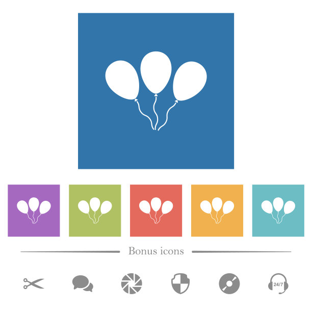 三个气球在方形背景下的白色图标图片下载