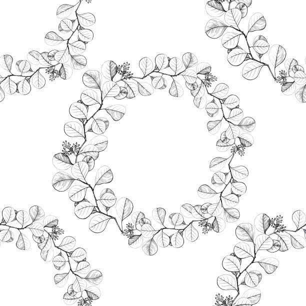 叶子。在一个圆圈内的作文。图形。花卉的动机。无缝模式。使用印刷材料，标志，物品，网站，地图，海报，明信片，包装。图片下载