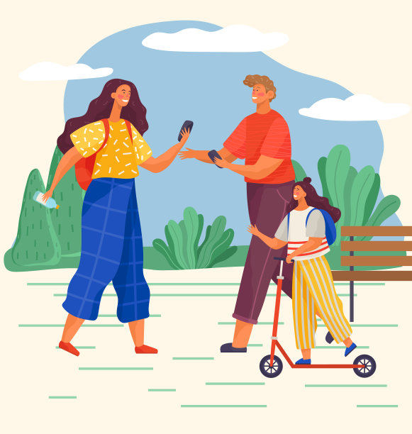 快乐的一家人在公园散步。全家人一起玩的概念。温暖的季节图片下载