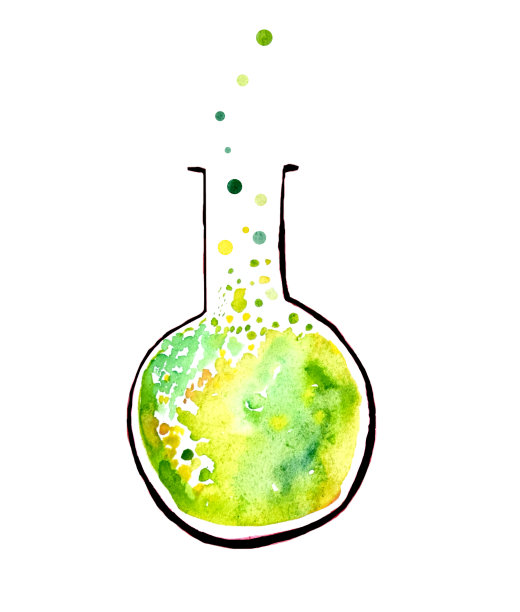 绿色药水与气泡植物水彩插图图片下载