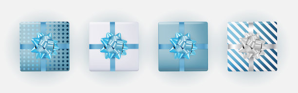 蓝色礼盒套装，带蝴蝶结和丝带图片下载