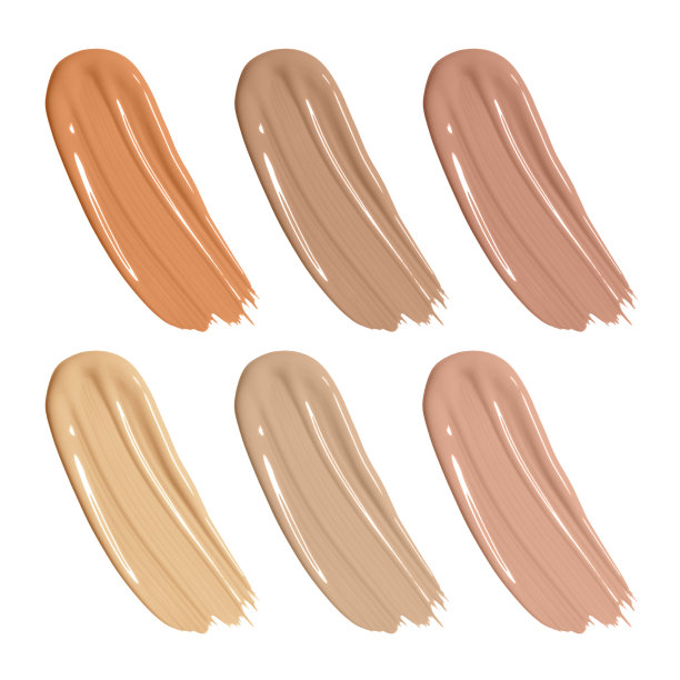 液体化妆粉底套装，遮瑕膏涂抹。收集不同色调的bb霜样本隔离在白色上图片下载