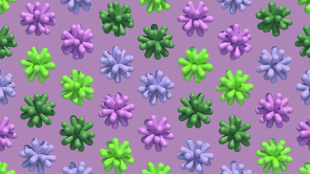 紫色和绿色是抽象的形状。强光，3d渲染。图片下载