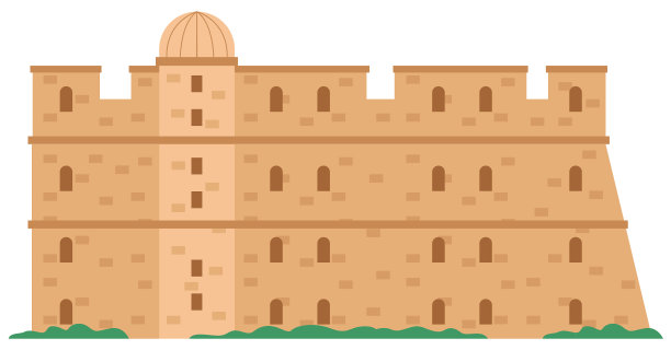 希腊古城中有塔楼的中世纪要塞图片下载